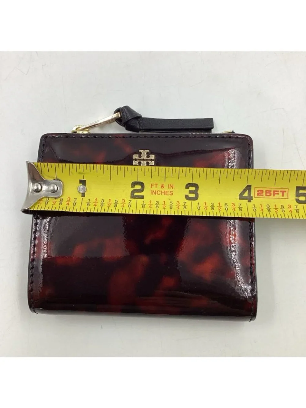 Tory Burch Robinson Mini Wallet Tortoise Patent Leather Bi-Fold Zip Pocket